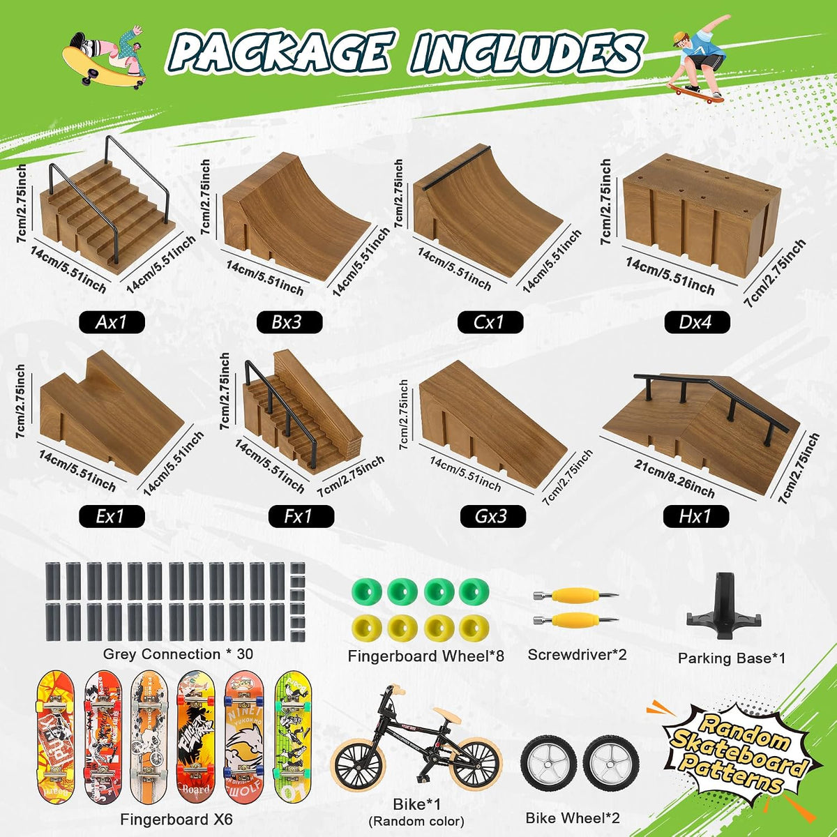 RNGODO 14-in-1 fingerboard skatepark set with ramps, rails, 8 finger skateboards and finger bike - view 12
