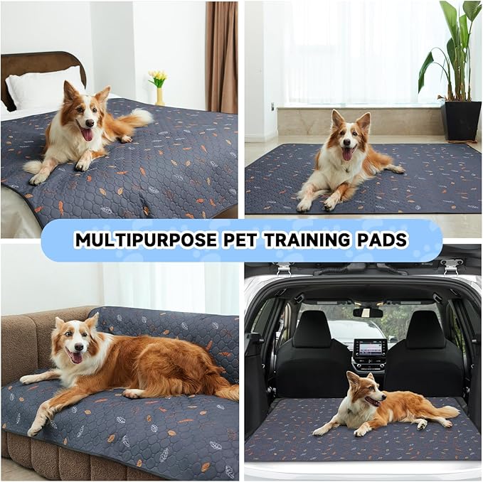 Sunheir 2 Pack Washable Guinea Pig Pee Pads, 24" x 48" Waterproof Reusable Guinea Pig Cage Liners, Absorbent Bedding Training Mat for Small Animal Guinea Pigs Rabbit Bunny Hamster (Leaves - Deep Grey)