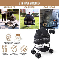 Pet Stroller for Small Dogs Cats with Wheels, Detachable Carrier, Max Load 33 lbs, Easy Folding, Compact Portable, Dog Carriage Cart Car Seat 3 in 1