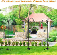 FEED GARDEN Adjustable Double Shepherds Hook for Outdoor with 5 Prong Base 63 Inch Heavy Duty Two Sided Bird Feeder Pole for Hanging Plant Baskets, Solar Light Lanterns, Wind Chimes 2 Pack