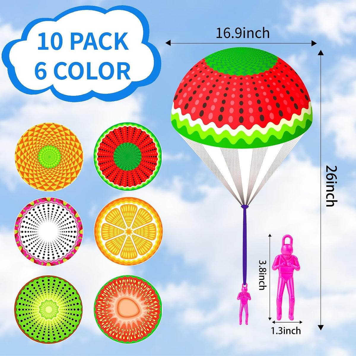 Ynybusi 10 pack parachute toys for kids with colorful patterned nylon canopies - view 4