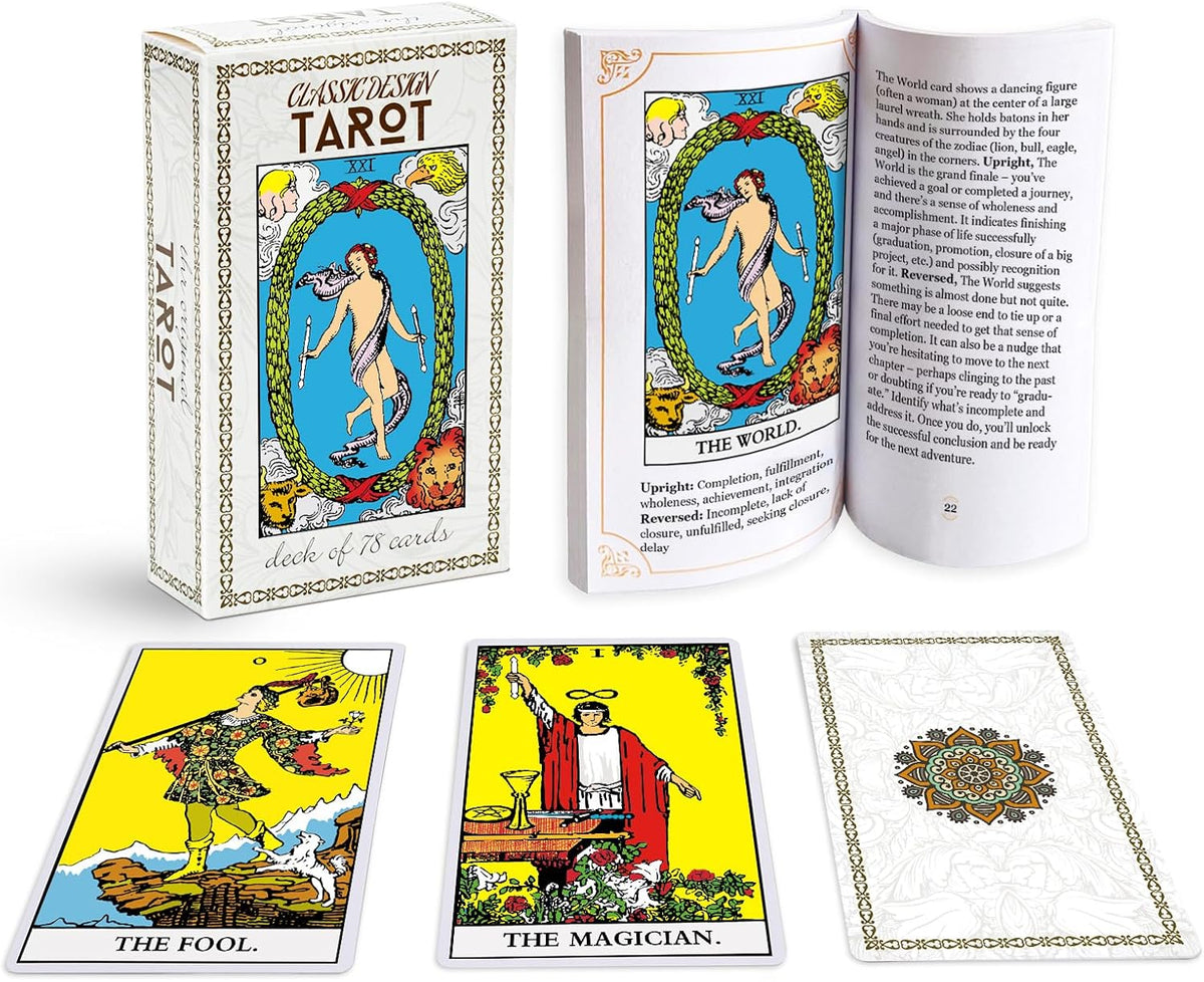 Classic Tarot Cards, 78 Card Tarot Deck with Guide Book for Beginners – Fun for Kids & Family