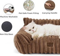 Bedsure Cute Cat Couch for Pets - Fluffy Cat Sofa with Premium Soft Corduroy Fleece, Fuzzy Pet Couch Bed with Removable Washable Cover, Supportive Pet Chair for Indoor Cats, 24inch, Copper Brown