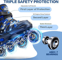 Kuxuan Boys Adjustable Inline Skates with Light up Wheels for Kids - Blue / Large(Kids 3-6 US) - image 2