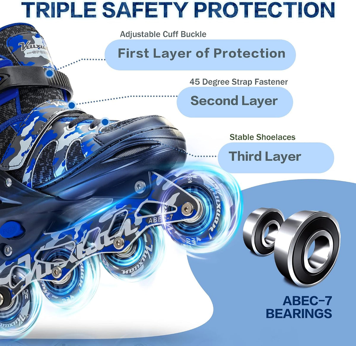 Kuxuan Boys Adjustable Inline Skates with Light up Wheels for Kids - Blue / Large(Kids 3-6 US) - image 2