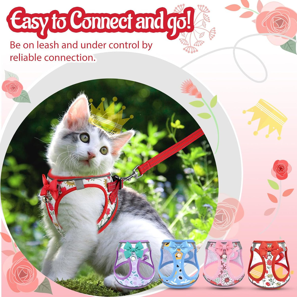 Cat Harness and Leash Escape Proof for Walking - S-Chest(11.8"-13.7") / Red - image 2