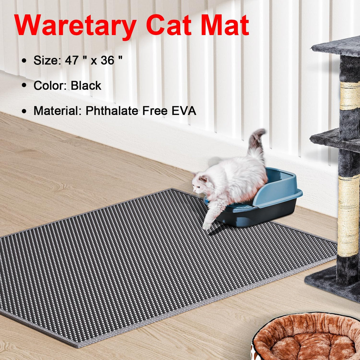 Waretary Cat Litter Mat, 36"x30", Waterproof, Scatter Control - Grey / 47"x 36" - image 2