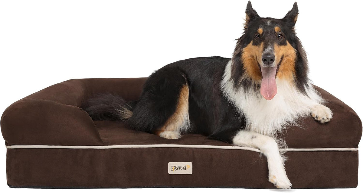 Friends Forever Large Dog Bed Couch - Memory Foam Dog Bed / Chester Brown / 44.0"L x 34.0"W x 10.0"Th