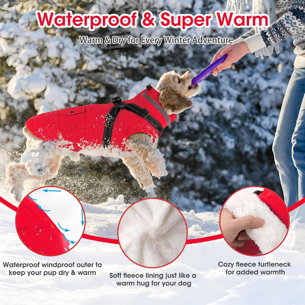 Dogcheer Dog Coat with Harness - Red / Medium(Chest:20.8"Back:14.2" Neck:14.9") - image 3