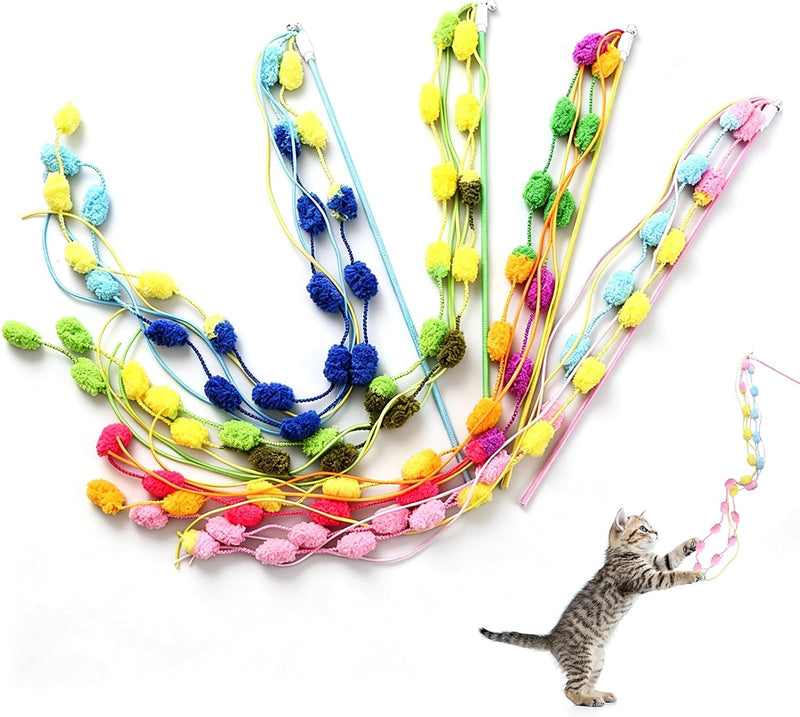 Cat Wand Toy 4 PCS Vibrant Plush Srtip Teaser Wands Interactive Cat - B