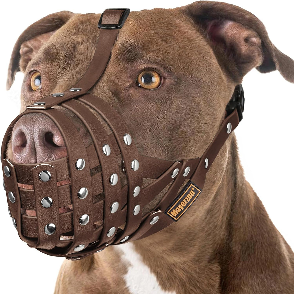 Pitbull Dog Muzzle for Large Medium Dogs Prevent Biting Scavenging – Essentials for Dogs - Brown / L [Snout Cir: 11.5"-13"]