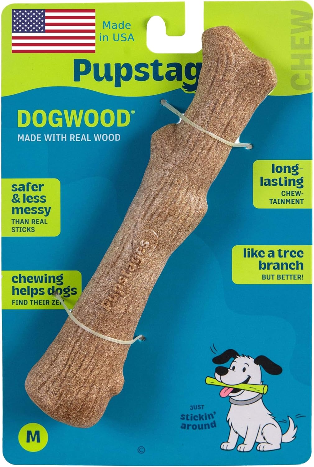 Pupstages Dogwood Stick Dog Chew Toy, Made in USA, 8" - Dogwood (Brown) / Medium (Pack of 1)