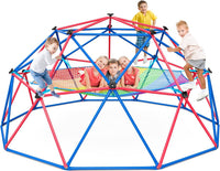 Hapfan 10 ft climbing dome with multi-color cargo net hammock for kids