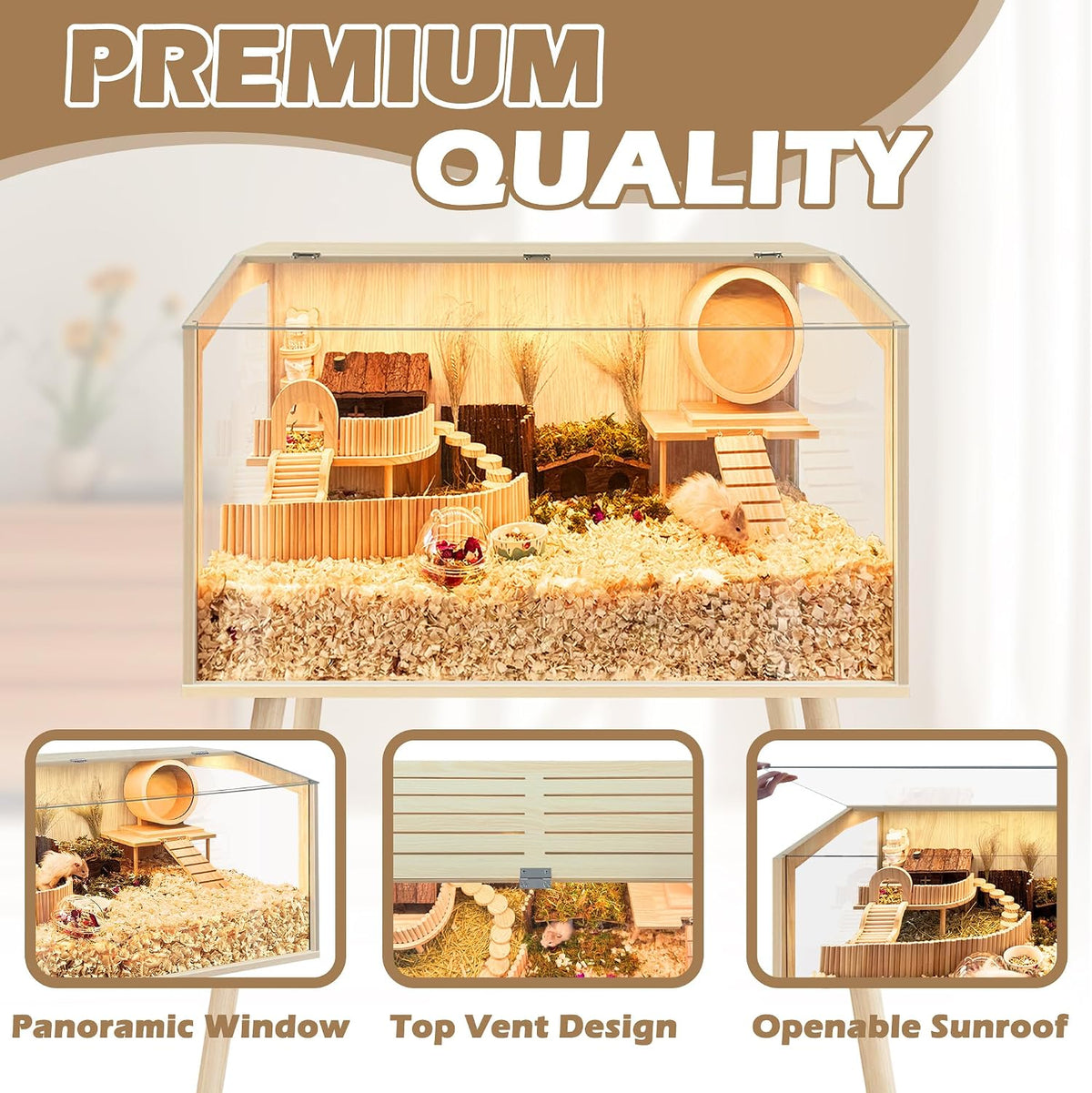 PROLEE Small Animal Cage, Hamster Cage Wooden Roof - 24.0"L x 16.0"W x 40.0"H / Window Roof - image 4