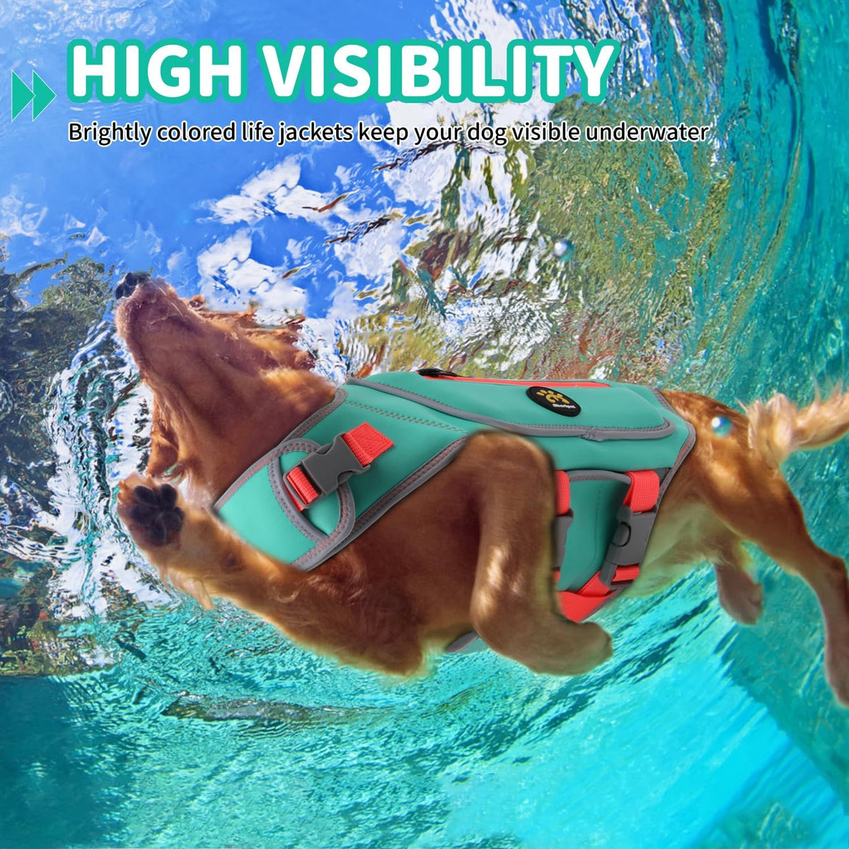 Dog Life Jacket, Good Visibility Pet Swimming Vest for Boating L – Essentials for Dogs - Turquoise / X-Large - image 3