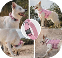 OneTigris Pink Dog Harness Leash Collar Set,Adjustable Dog Vest Harness for Walking Hiking Training(Medium)