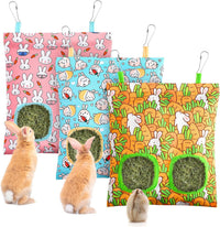 UPINS 3Pack Guinea Pig Hay Feeder Bag - Orange Blue Pink