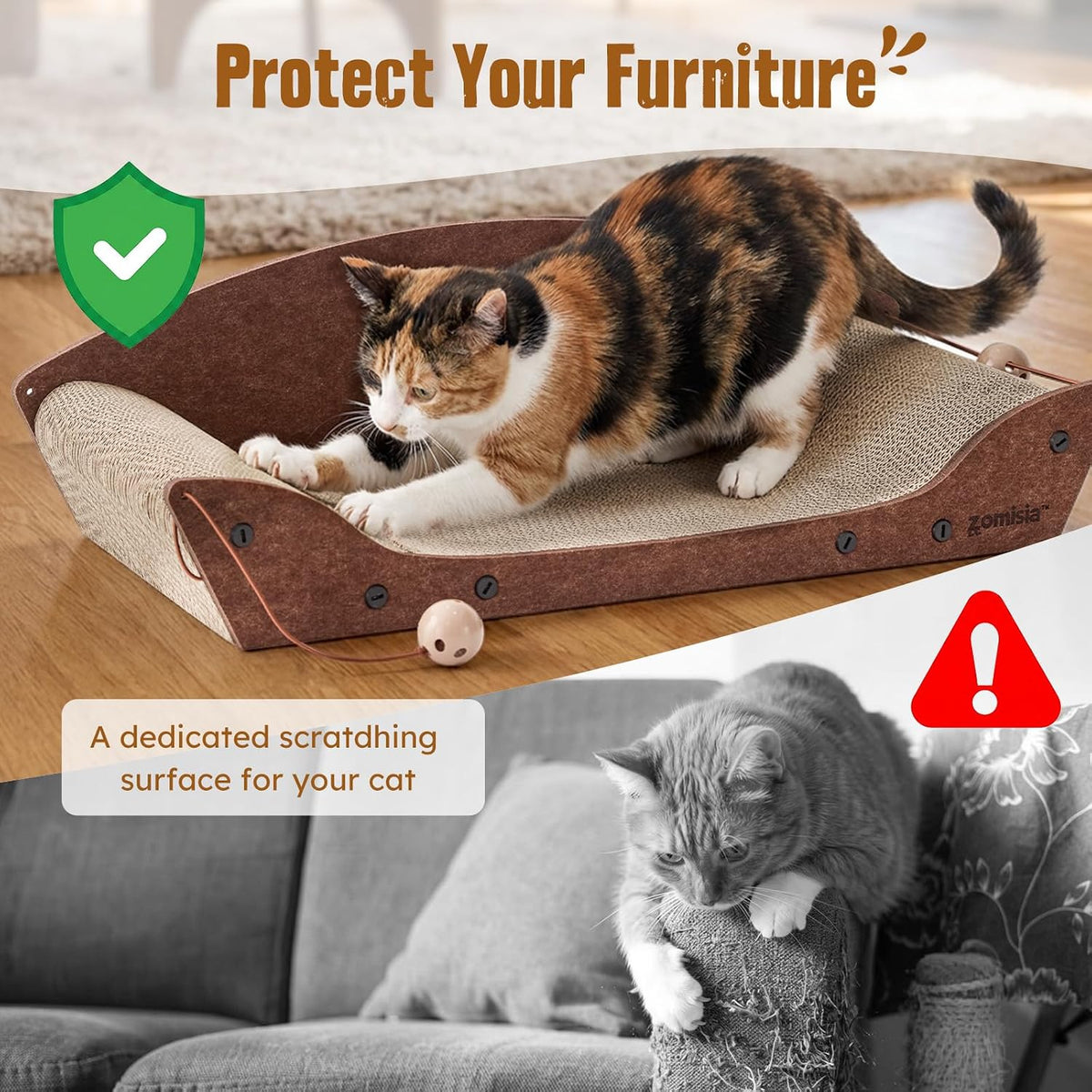 26'' Cardboard Cat Scratcher Bed for Indoor Cats, 1PC, Brown – Essentials for Cats - 1PC-Camel - image 3