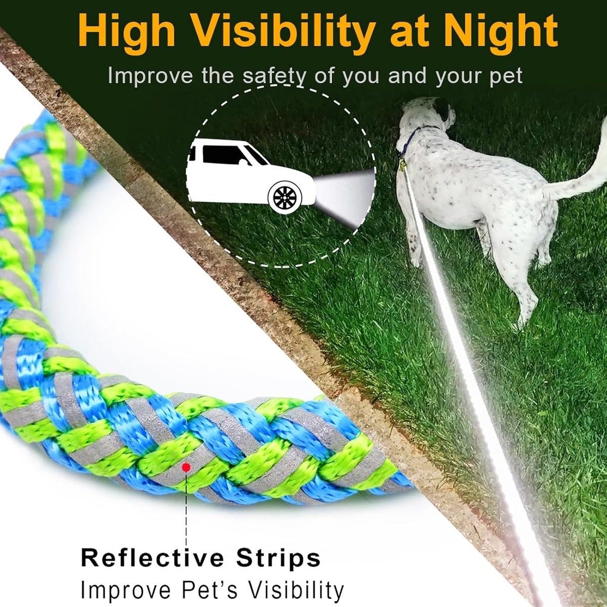 Reflective Dog Leash 2/3/4/6/10ft Braided 1/2" Strong Nylon Rope – Essentials for Dogs - 3ft * 1/2" / Green - image 2