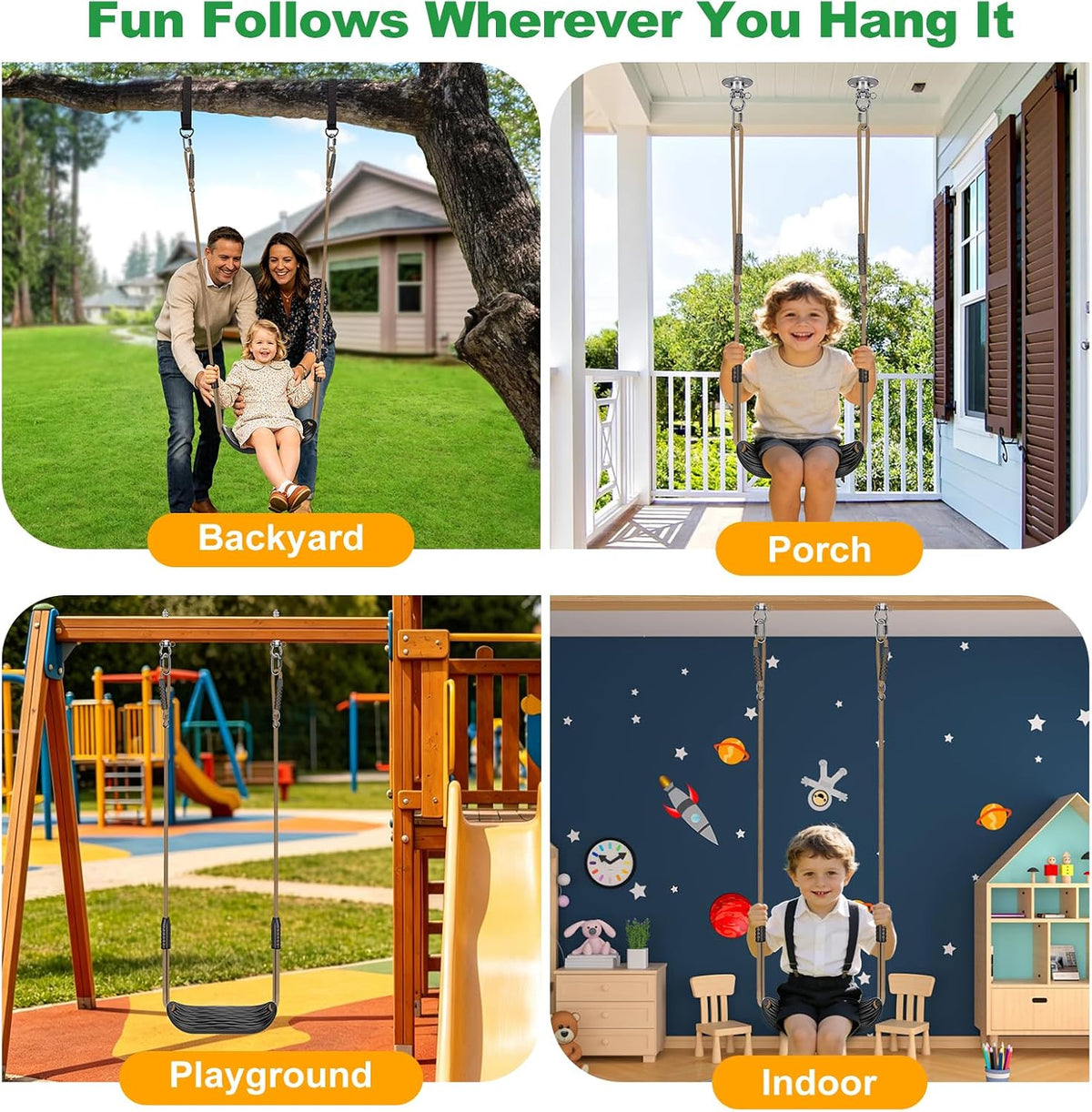 SELEWARE Black High Back Full Bucket Toddler Swing Seat w/Adjustable - Black U-shape Swing (1 Pack) - image 2