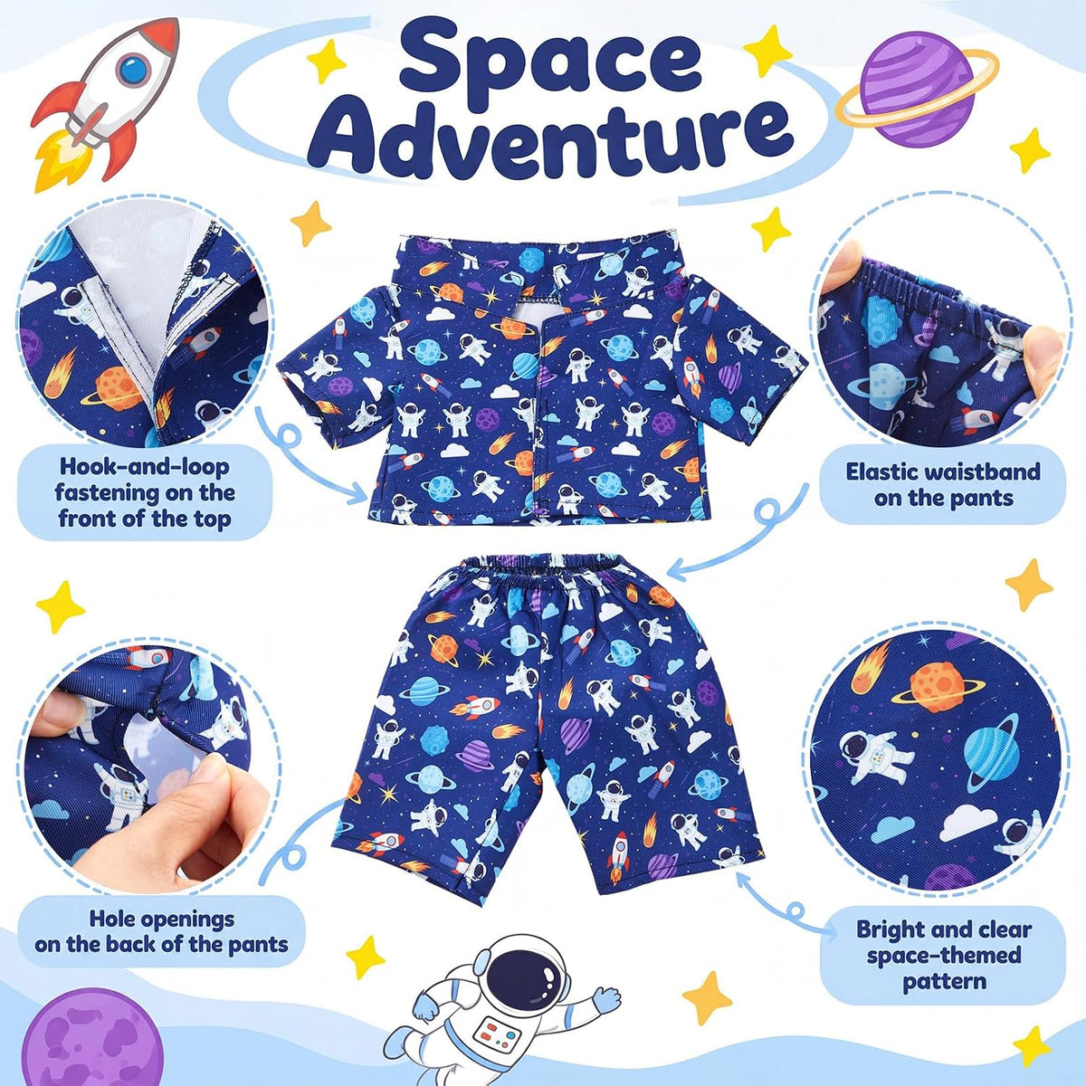 2 Pcs Rainbow PJ's Bear Clothes Outfit Stuffed Animal - Space / Blue - image 3