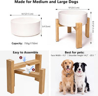 Elevated Cat Water Bowl, Ceramic Raised Cat Food Bowl with Adjustable Bamboo Stand, 5.1" Compact - Large / White - image 2