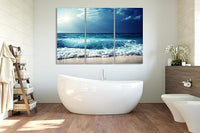 Nature Wall Art Prints - Ocean Forest Mountain Lake Canvas Landscapes - Small to Extra Large Living Room Bedroom Kitchen Bathroom Décor (Summer Ocean Beach, 55L" x 83W"- 3 Panels)