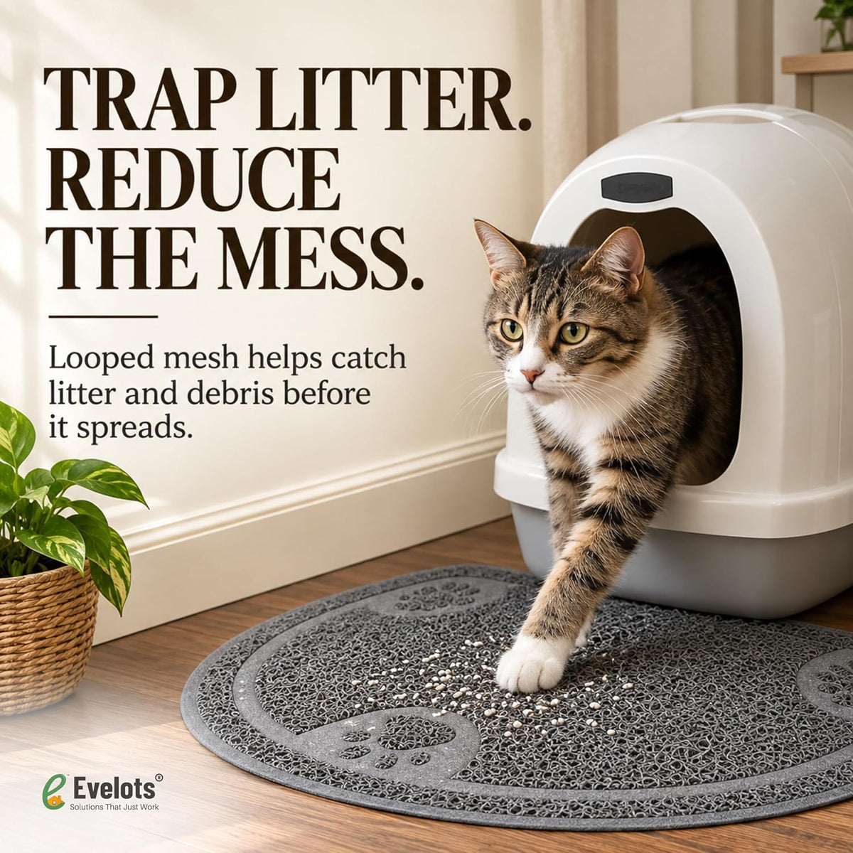 Small Cat Litter Trap Mat, Waterproof, Non-Slip, Washable - Gray / Large - image 2