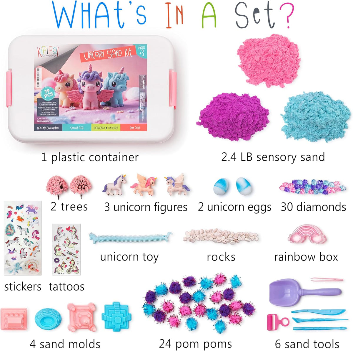 Kipipol Unicorn Sensory Bin for Toddlers 3-4 - Unicorn Sand Kit - image 2