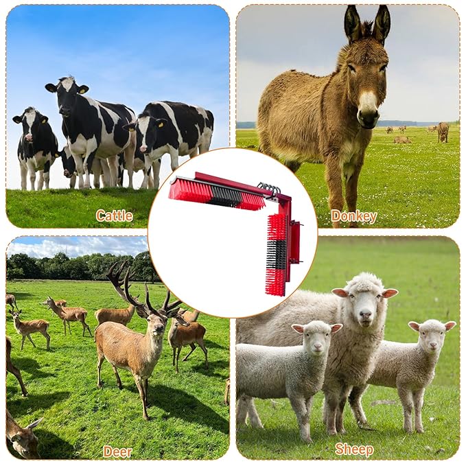 Livestock Scratch Brush With Spring Iron Holder，Animal Back Scratching Brush For Cow,Cattle,Sheep, Horses,Pigs，Massage Grooming Tool