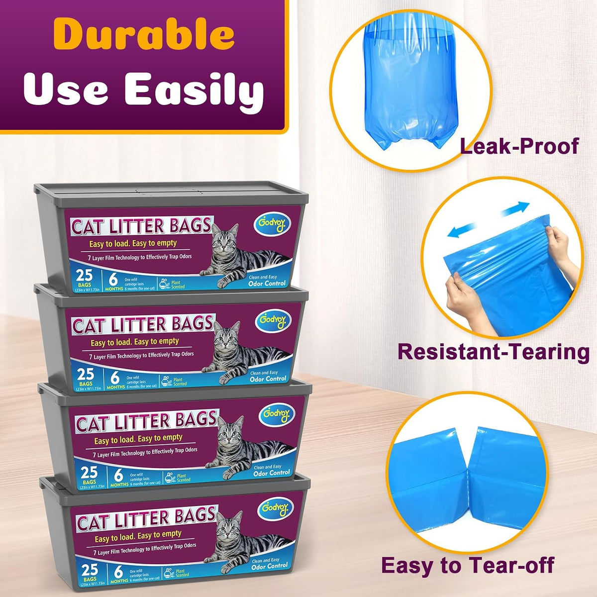 Cat Litter Refill Bags Compatible with Genie Easy Roll Litter Bin – Daily Care for Cats - 4 Packs - image 2