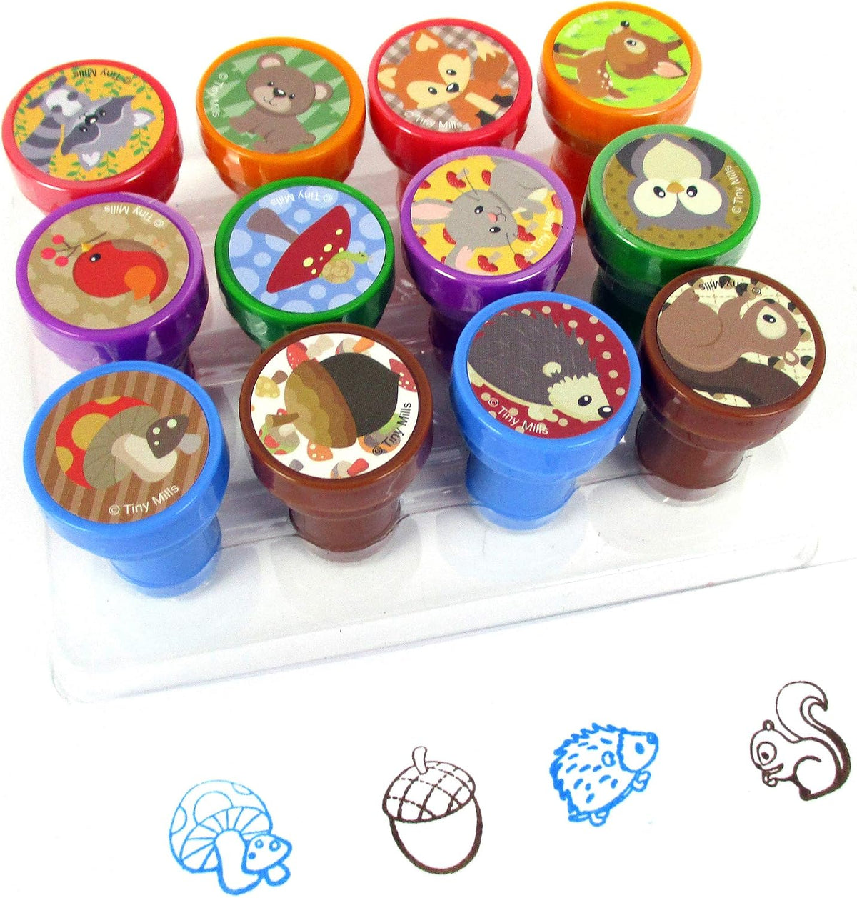 TINYMILLS woodland animal self-inking stamps for kids, 12 piece set in clear box - view 4
