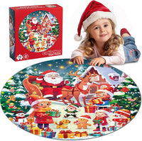 Rifamee 72 piece shimmery round Christmas floor puzzle with Santa delivering gifts - view 2