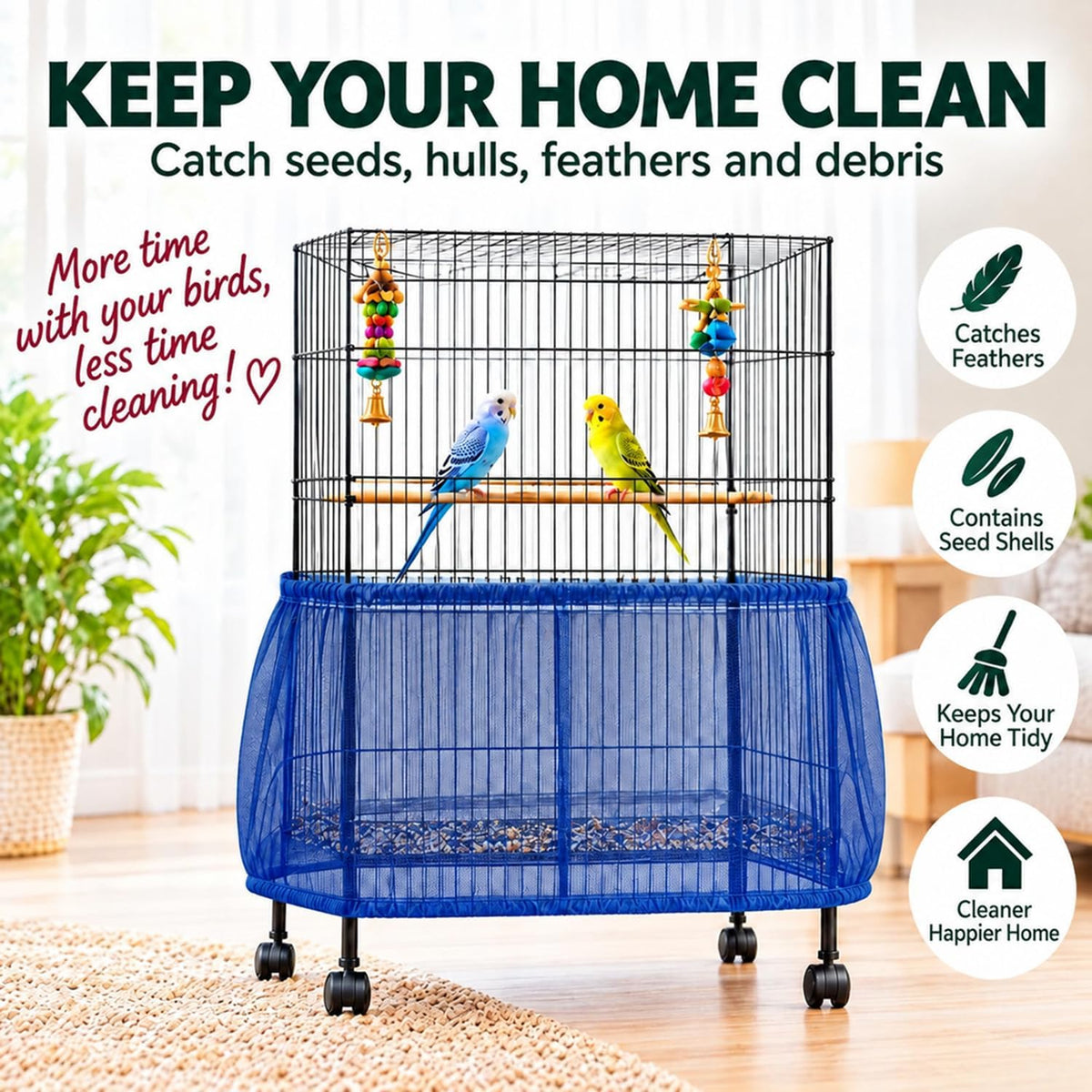 Bird Cage Net Cover Seed Catcher - Blue / 118 x 15 Inch/ 300 x 37 cm - image 4