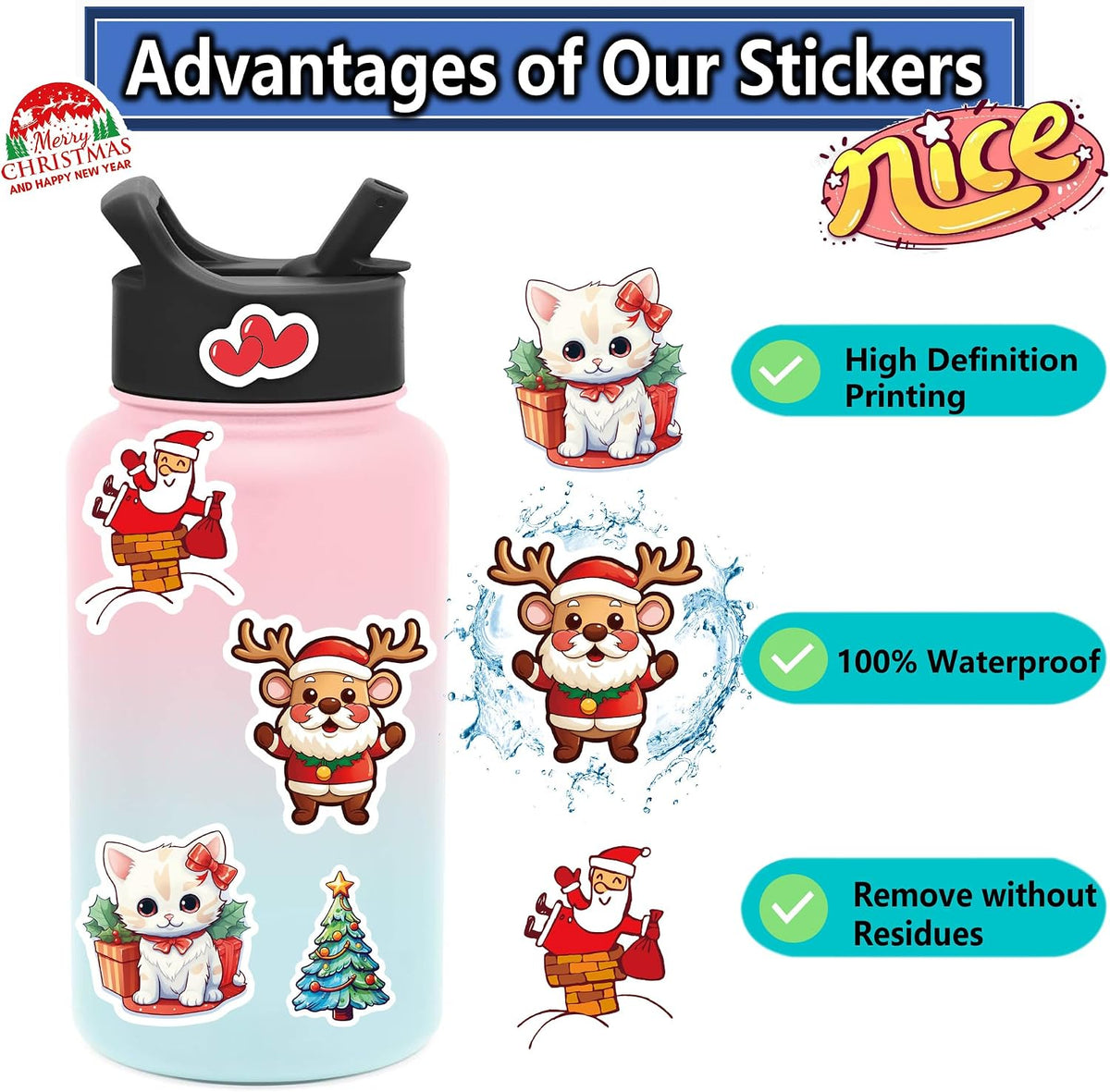 win4pdlay 200 waterproof vinyl stickers for kids with cute kawaii designs for water bottles - view 8