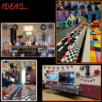 YOELVN race car party cones, six orange 7 inch traffic cones holding checkered flags - view 27