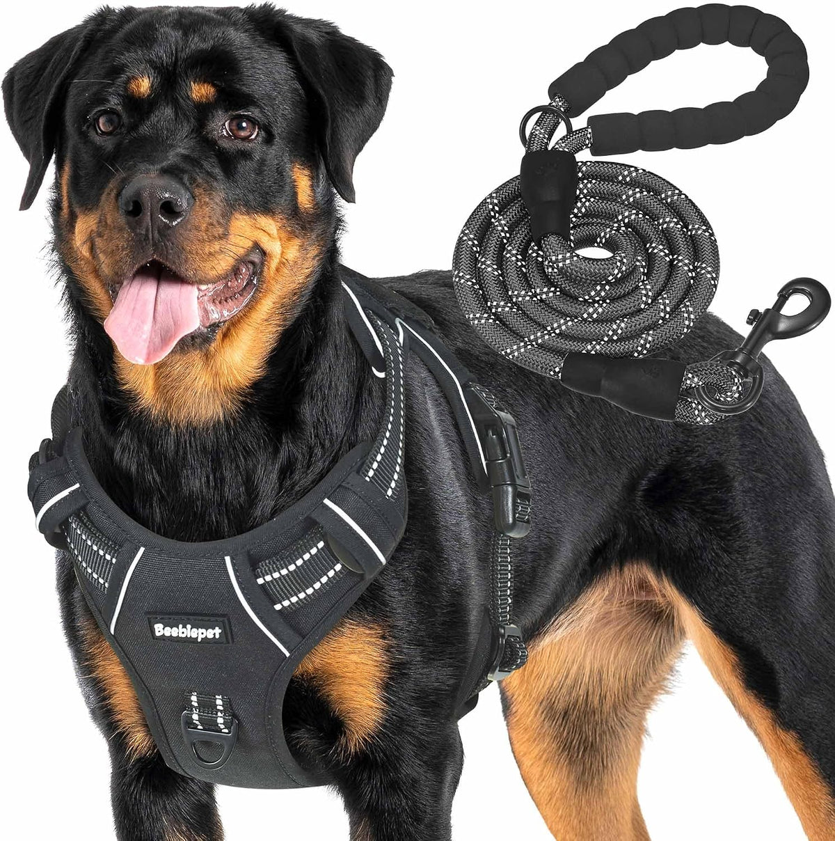 Beebiepet Tactical No Pull Dog Harness with Leash - Black / Large