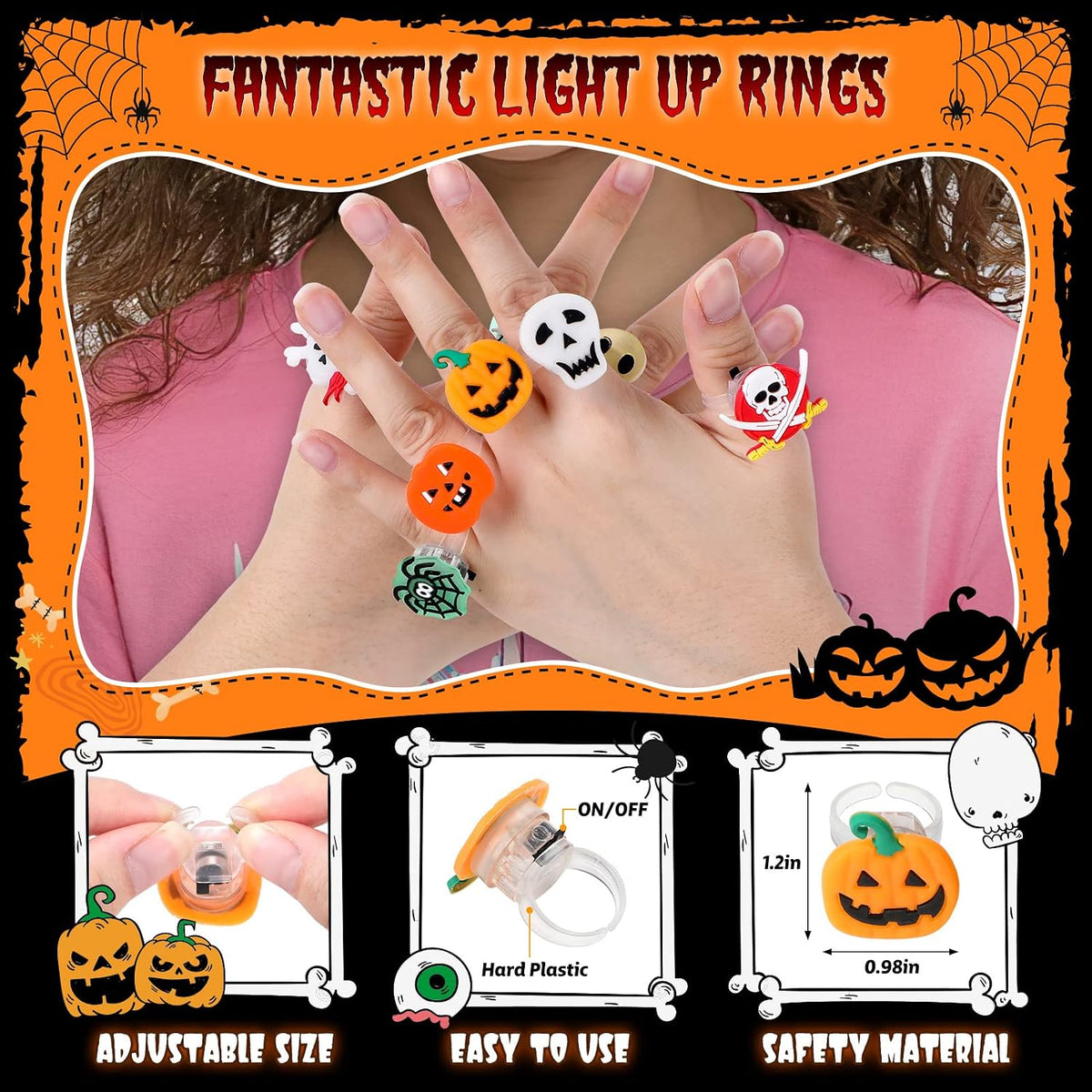 GiftInTheBox LED light up Halloween rings with ghost, pumpkin and bat tops - view 2