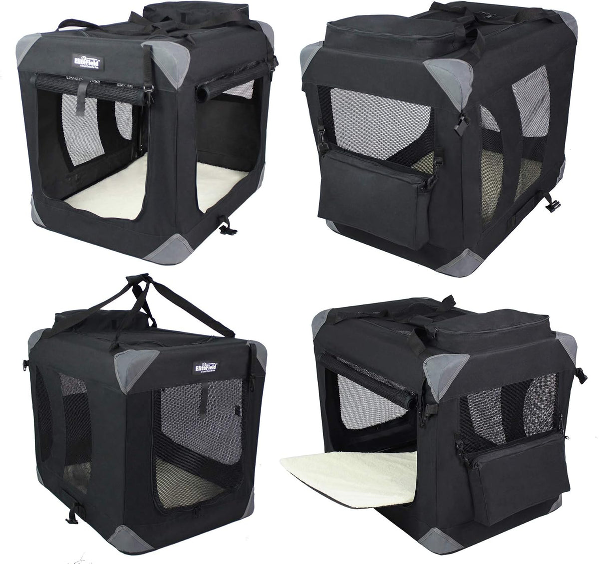 EliteField 3-Door Soft Dog Crate with Bed & Carrying Bag – Essentials for Dogs - Black / 20.0"L x 14.0"W x 14.0"H - image 3
