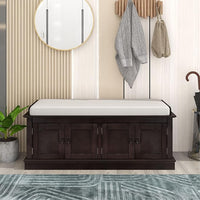 Shoe Storage Bench with 4 Doors and Adjustable Shelves, Shoe Bench with Removable Cushion for Living Room Entryway 42.7" L * 16" W * 17.4" H Espresso
