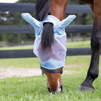 Equinavia Algard Soft Mesh Horse Fly Mask with Ear Protection and 45 UPF Rating | No Eye Irritation & UV Protection - Light Blue - Warmblood