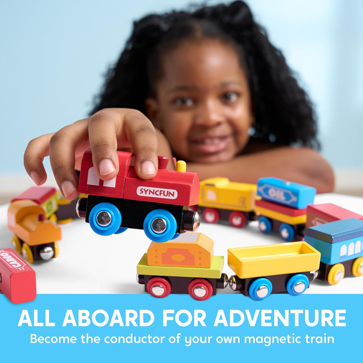 Montessori Wooden Train Toy Set for Kids - Wooden Train Cars - image 2