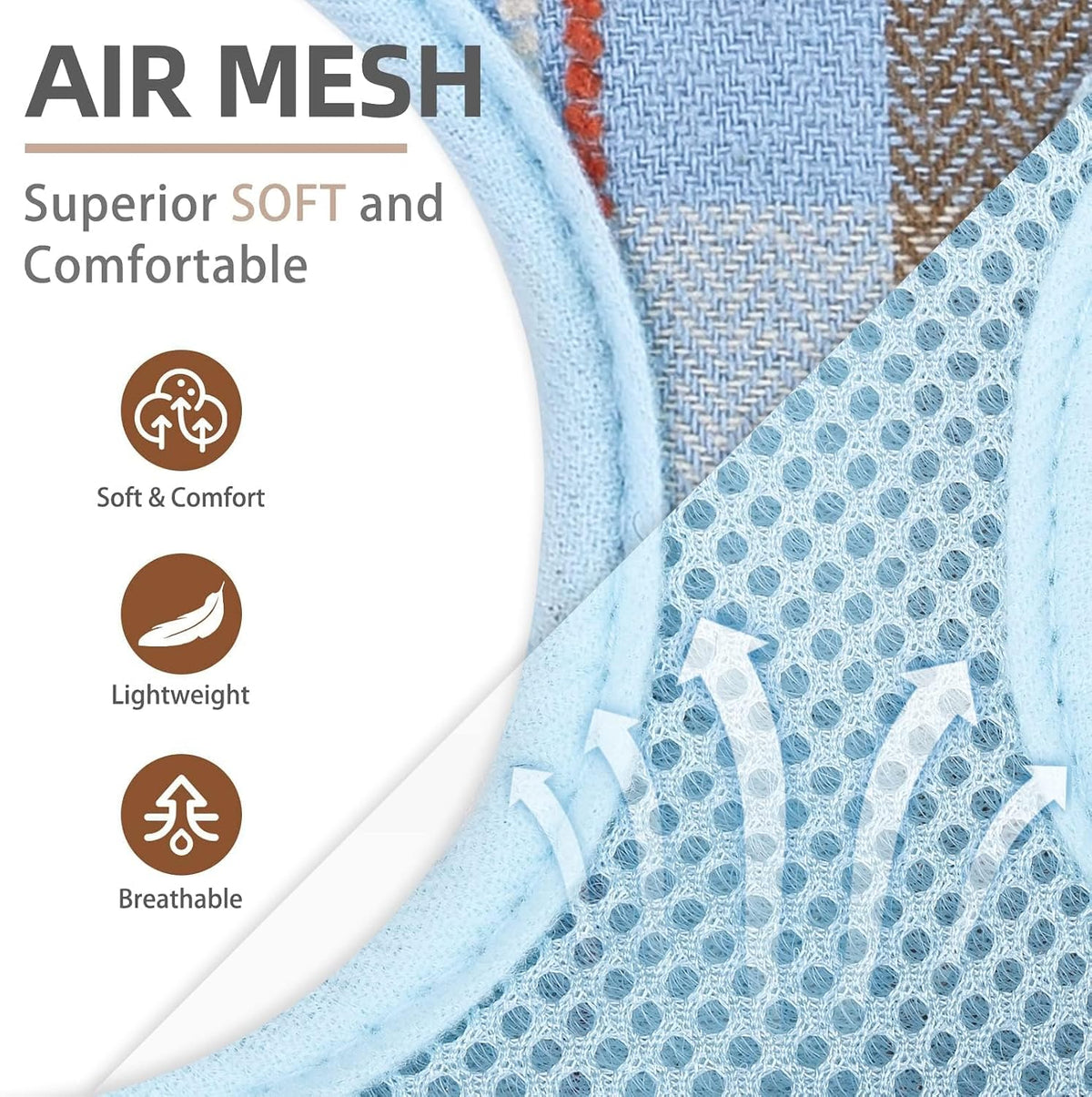 Pupteck Soft Mesh Dog Harness Sized and Leash Set Pet Puppy Cat - Blue&Brown / M (NECK: 14", CHEST: 17"-21") / Classic over-the-head harness - image 3