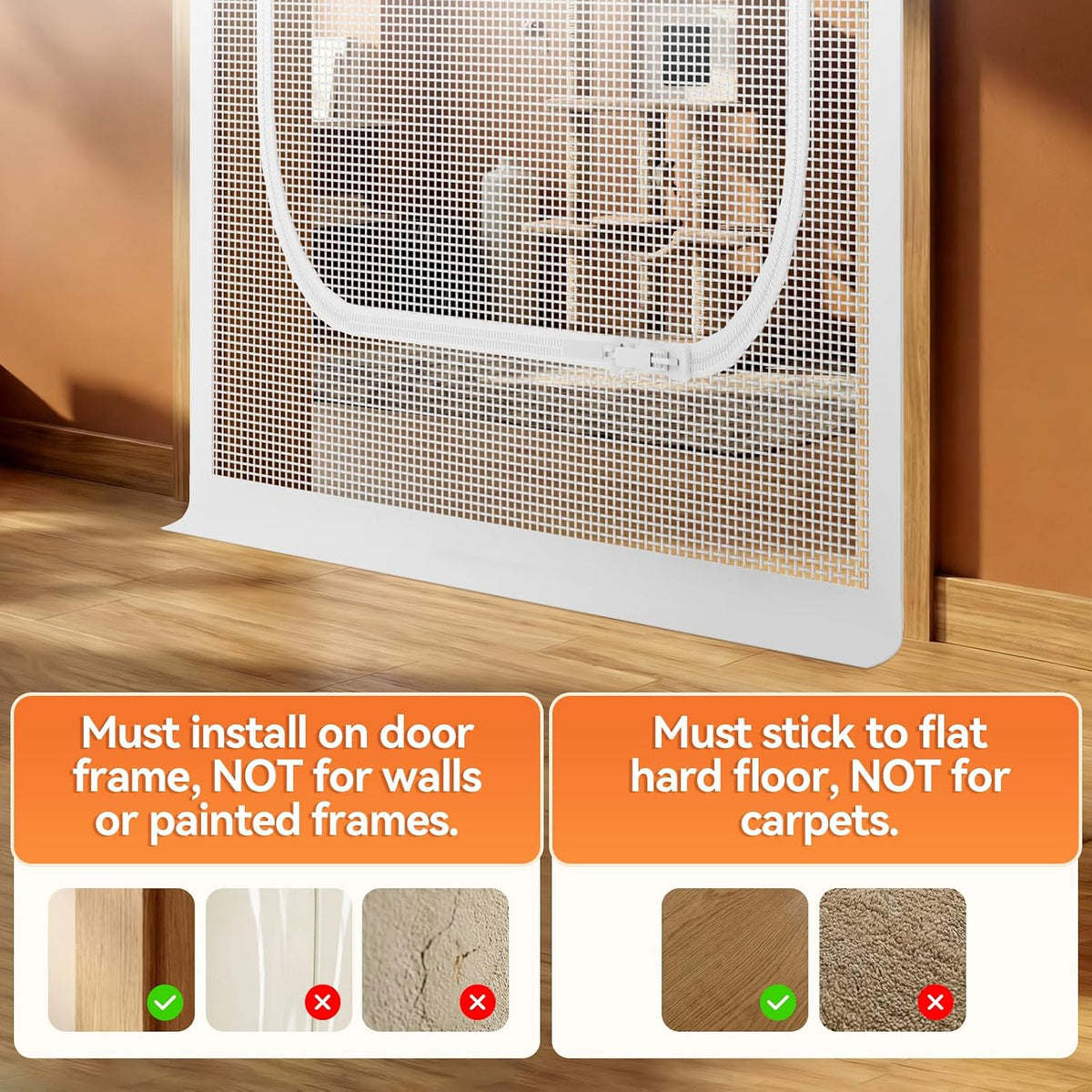 BFNN Cat Screen Door, Scratch Resistant Mesh Gate - White, U-shaped / Up to 30''x 80'' (Fits Door Opening Size) - image 4