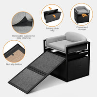 Pet Stairs Ramp Doggie Stairs with Seat & Storage Drawers,Extra Wide Seat Mate Chair Puppy for High Bed Couch Office,Non Slip Dachshunds,Step for Small Dogs,Cat Ladder Grey(Hold Up to 100 lbs)