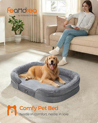 Feandrea Dog Bed, Large Orthopaedic Dog Sofa Bed, 42 x 30 x 7 Inches, Egg Crate Foam, Waterproof Liner, Raised Edges, Removable and Machine Washable Cover, Non-Slip, Light Gray UPGW283G01