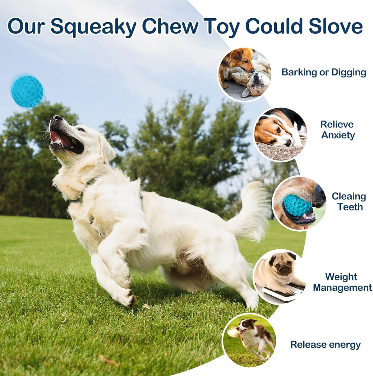 2 Pack Indestructible Squeaky Dog Balls for Aggressive Chewers - Azure - image 4