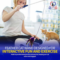 Pet Fit For Life Cat Feather Interactive Wand Toy Set - Wand + 2 Feathers, Red/Pur - image 4