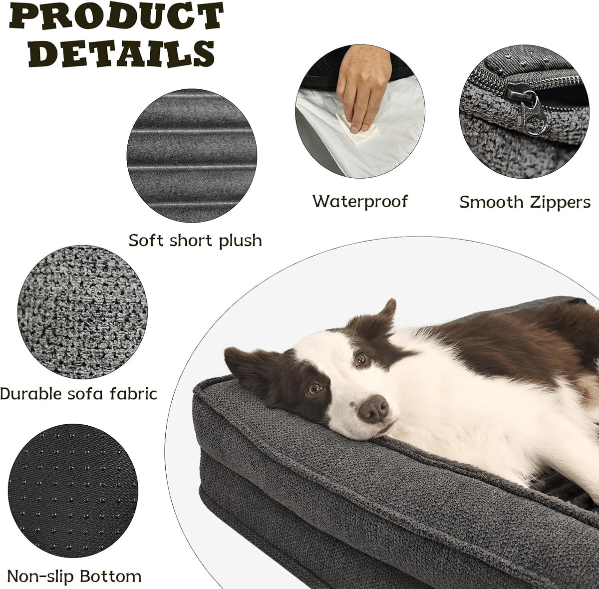 Orthopedic Dog Bed for Large Dogs - 46"L x 30"W x 8"Th / Dark Gray - image 4