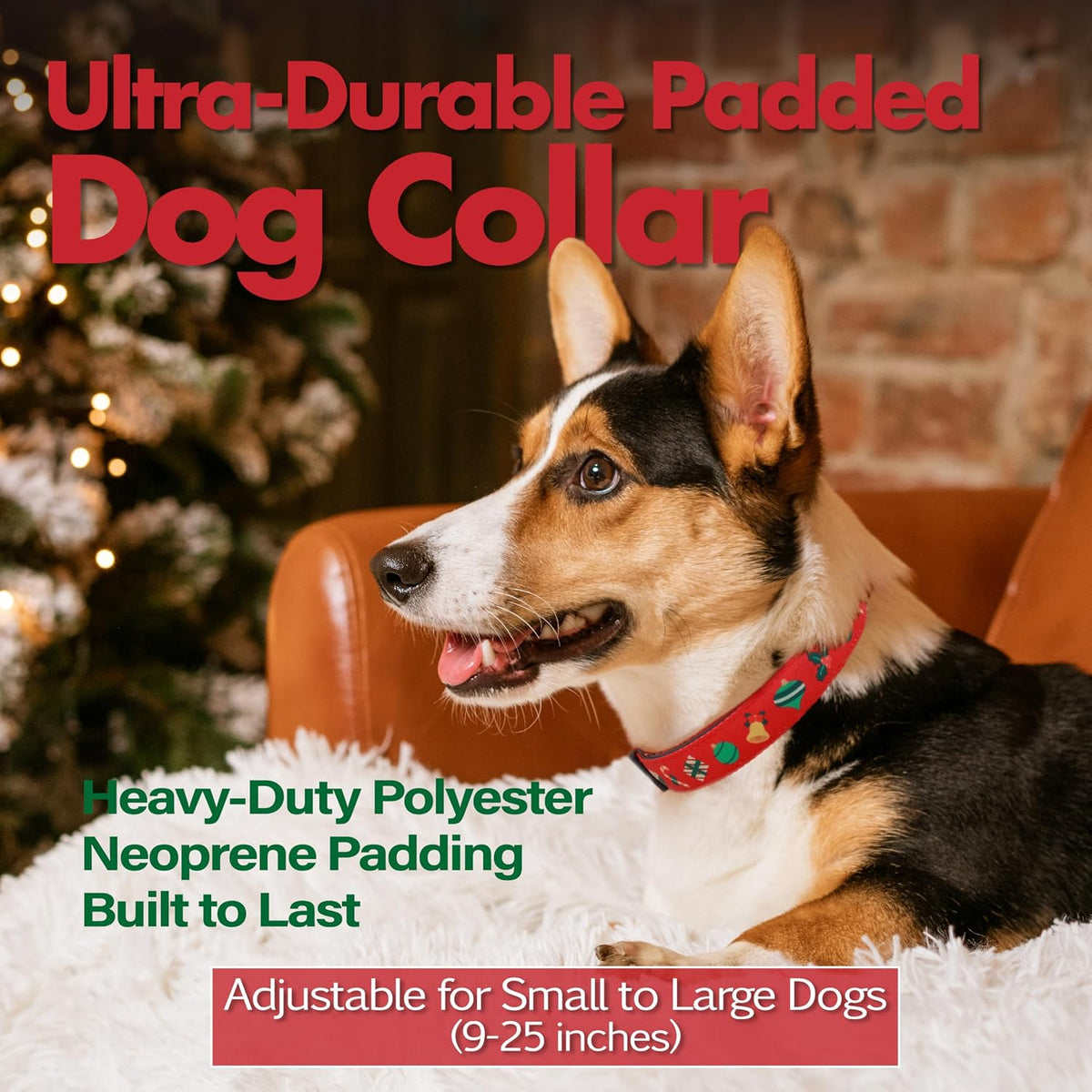 Medium Dog Collar, Neck 12"-20" - Large (Neck 16’’-25’’) / Christmas - image 2